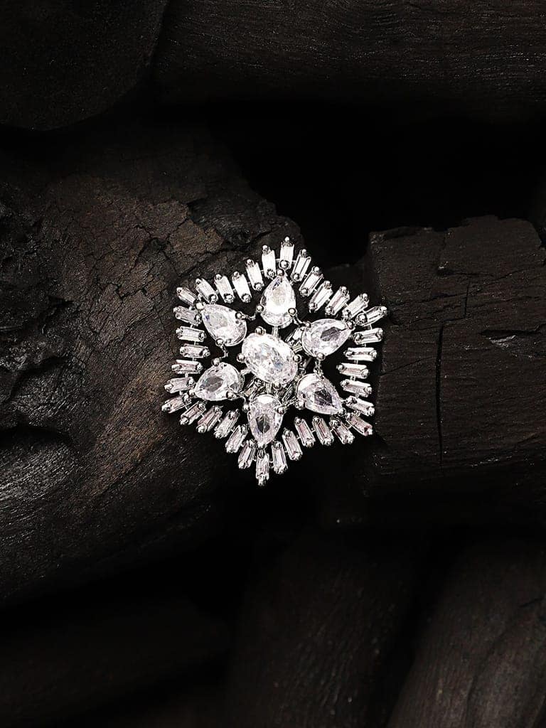 Cardinal Silver Plated American Diamond Adjustable Ring