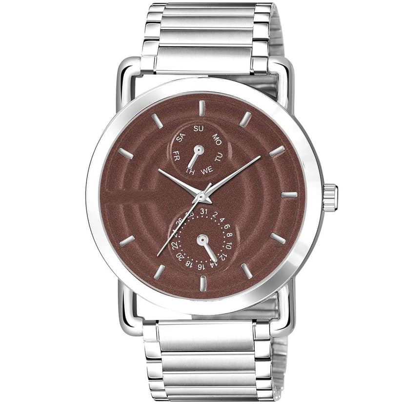 Brown 3D Embossed Stainless Steel Analog Watch for Men LR123