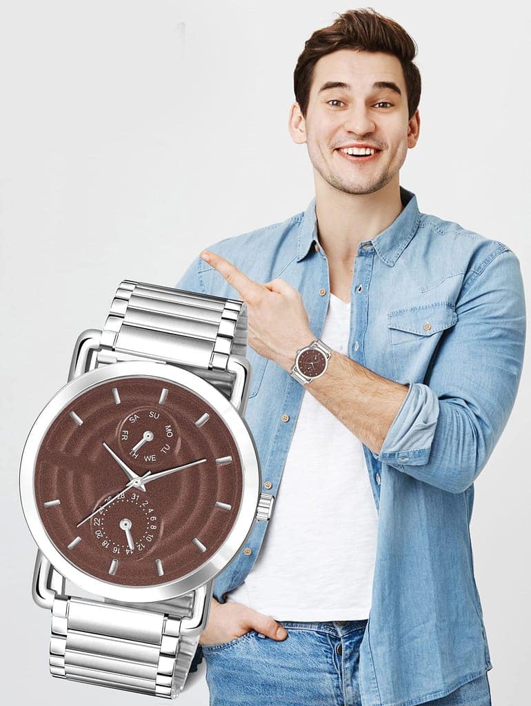 Brown 3D Embossed Stainless Steel Analog Watch for Men LR123 view 6