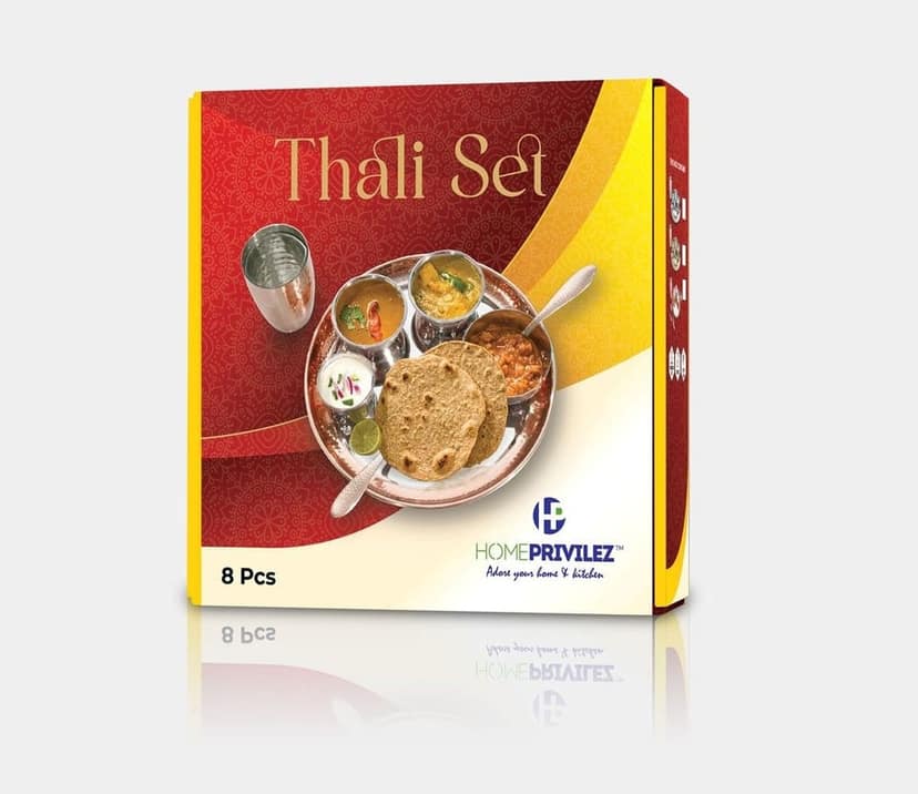 HOMEPRIVILEZ Royal PVD Gold Thali Set (set of 8 Pcs) view 2