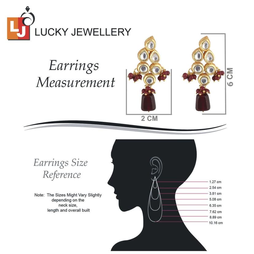 LUCKY JEWELLERY Back Meenakari 18k Gold Plated Maroon Color Earring Combo Uncut Big Faux Kundan Choker Necklace set (974-J5SK-1782-M) view 5
