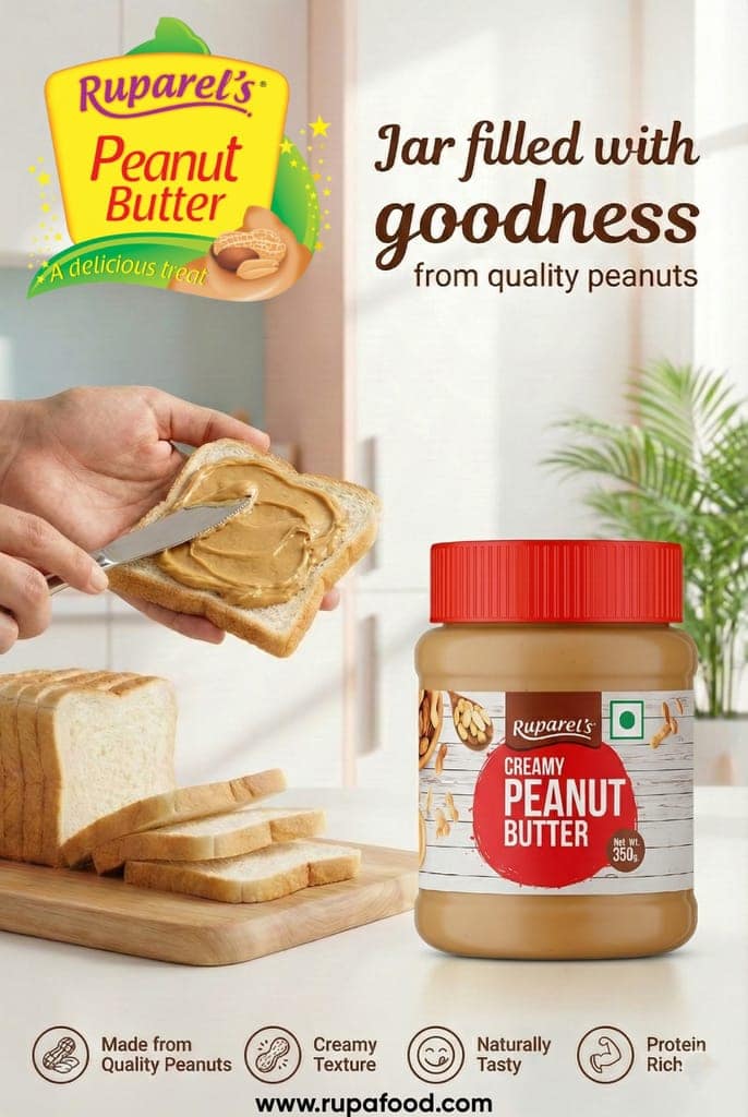 Ruparel’s Creamy Peanut Butter 350g | Roasted Peanuts | Smooth & Delicious Spread | Cholesterol Free | Zero Trans Fat | Tasty & Healthy Nut Butter Perfect for Bread, Sandwiches & Smoothies view 4