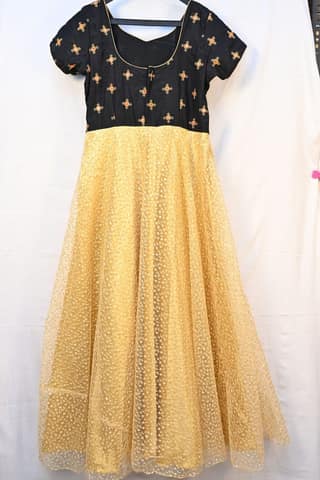 Black and gold embroidered net gown
