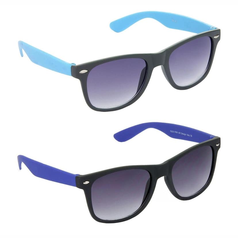 HRINKAR Men Women Boys & Girls Pilot & Rectangular Sunglasses Blue & Blue Frame, Grey & Grey Lens (Medium) Pack of - 2
