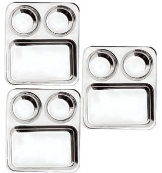 WEKTU Stainless steel Pav Bhaji Plate | Lunch Plate | Bhojan Thali 3 in 1 Compartments Dinner Plate