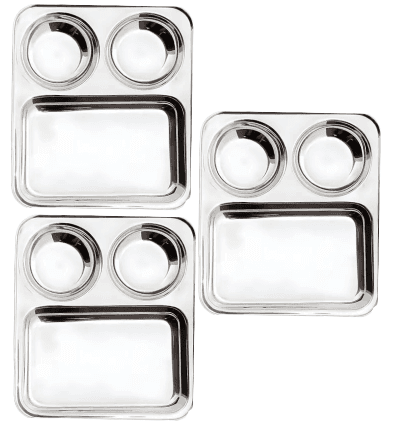 WEKTU Stainless steel Pav Bhaji Plate | Lunch Plate | Bhojan Thali 3 in 1 Compartments Dinner Plate