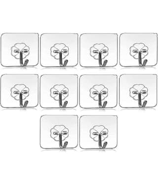 dust n shine - Home Utility Multipurpose Self Adhesive Hooks suitable for Tiles, Mica and Glass surface ( Pack of 10 )