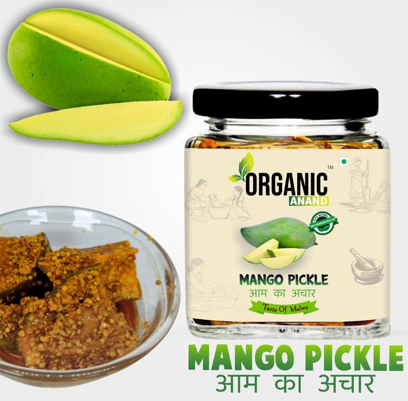 Organic Anand Pure & Natural Less Sweet Mango Pickle (Mitha Aam ka achar) Jaggery Mango Pickle,Homemade Mango Achar with Neemwood Spoon(250gm-Pack of 1) No Artificial Preservatives & Colors view 3
