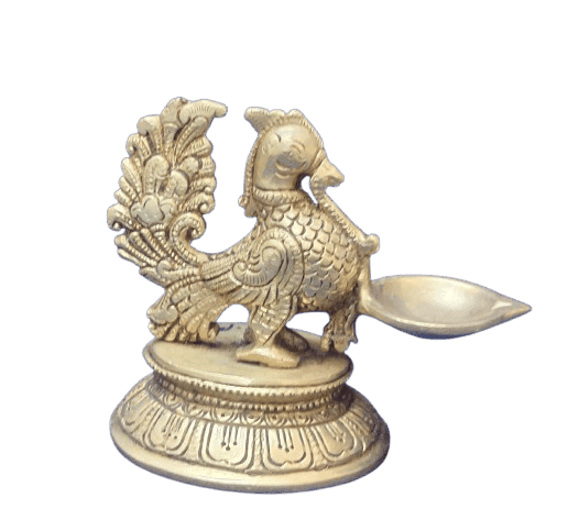 "Peacock Brass Diya Oil Lamp for Home and Temple Decor"