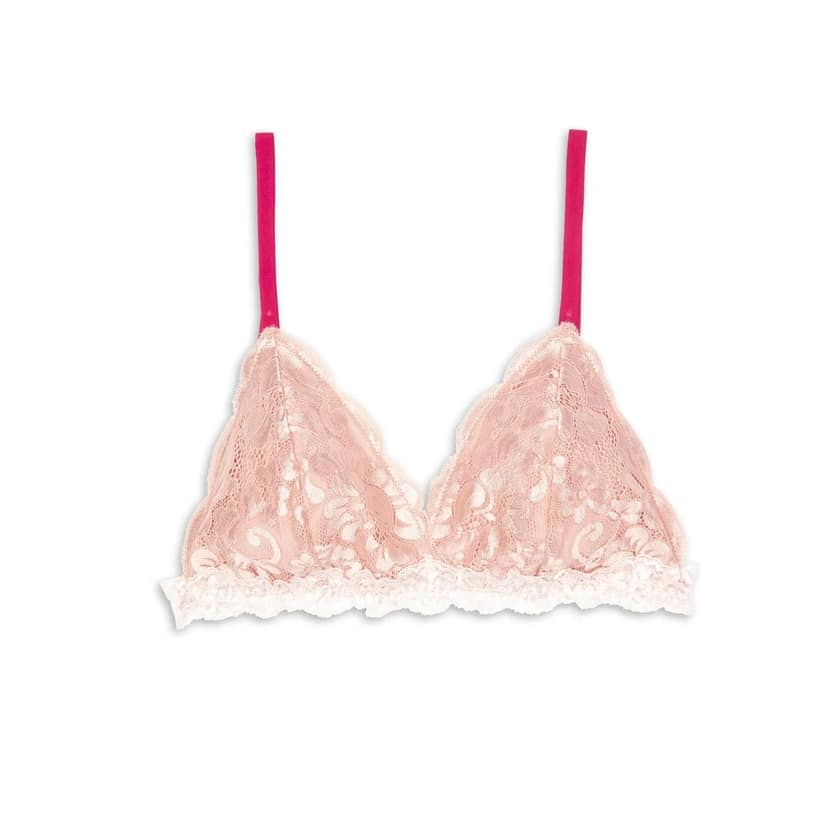 Sheluxe Women’s Soft Lace Triangle Bralette with Adjustable Straps and Two-Tone Lace Trim – Wire-Free for Everyday Comfort Peach view 4