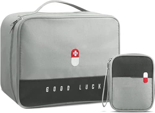 FLYNGO 2Pcs Medicine Pouch Empty First Aid Kit Bag for Travel, Home, Camping, Sports Emergency Survival Medicine Storage Bag (Grey) FLYNGO 2Pcs Medicine Pouch Empty First Aid Kit Bag for Travel, Home, Camping, Sports Emergency Survival Medicine Storage B view 2