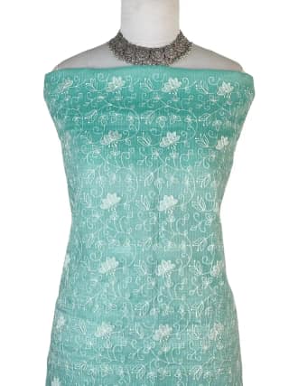 Kota Doria Dress Material Teal Green Floral Jaal