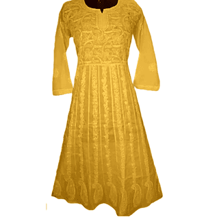 Yellow Anarkali Chikankari Embroidered Kurta