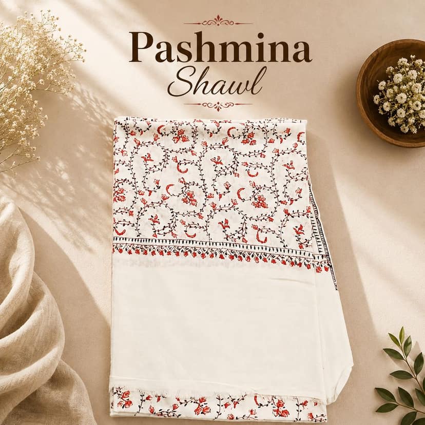 Pashmina Shawl – Creamish White view 3