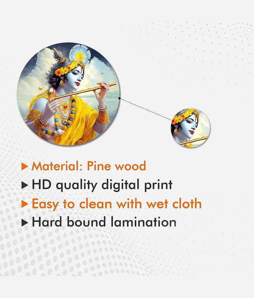 SNDArt Set Of 11 Modern Art Lord Krishna Round Self Adhesive Wall Decor Gift Items For Living Room Digital Reprint 21 inch x 26 inch view 2