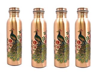 Imago Peacock Printed Copper Bottles 1L (Pack of 4)