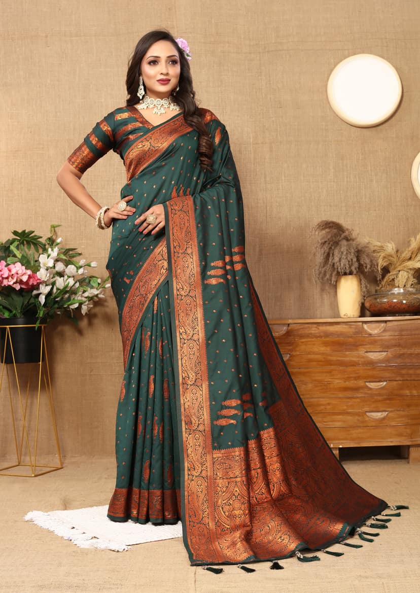 Soft silk saree with COPPER zari weaving design... view 2