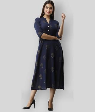 Radiksa - Blue Cotton Women's Flared Kurti ( Pack of 1 )