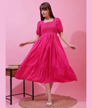 Sheetal associates Women Cotton Solid Fit & Flare Dress ( Pink )