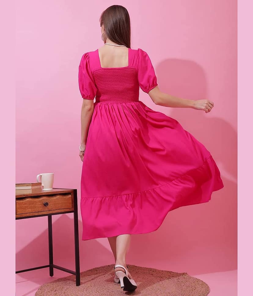 Sheetal associates Women Cotton Solid Fit & Flare Dress ( Pink ) view 2