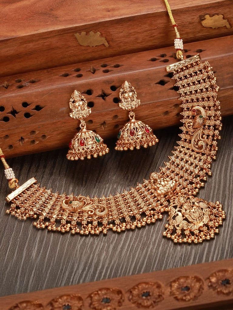 Gold Plated Lakshmi Motif Temple Bridal Necklace Jewellery Set