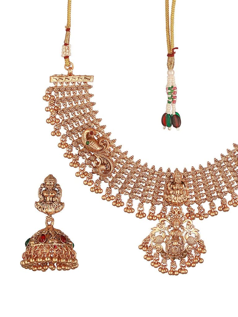 Gold Plated Lakshmi Motif Temple Bridal Necklace Jewellery Set view 6