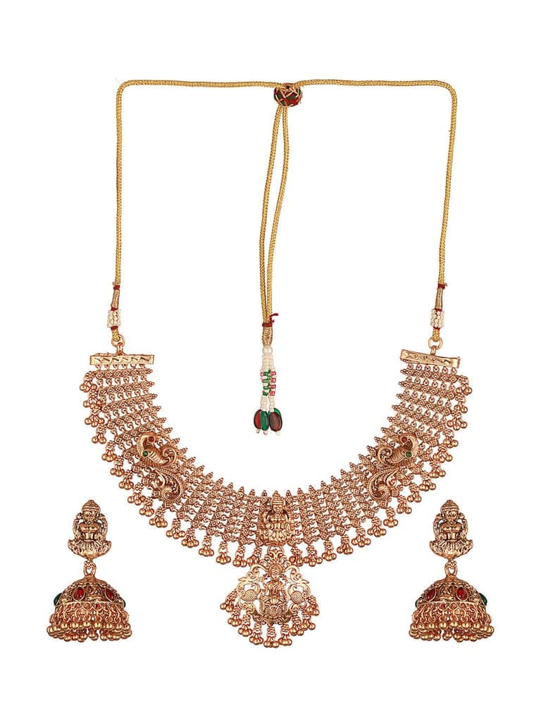 Gold Plated Lakshmi Motif Temple Bridal Necklace Jewellery Set view 7