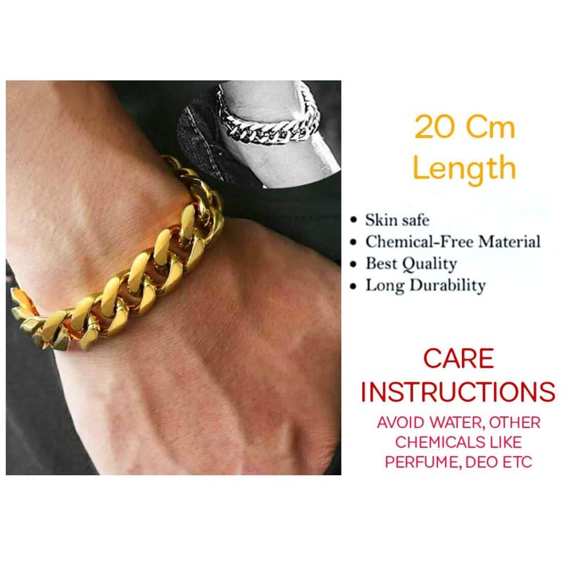 Bracelet Gold Plated Shining Adjustable 20 cm Length For Boys & Mens (Pack of 1) view 2