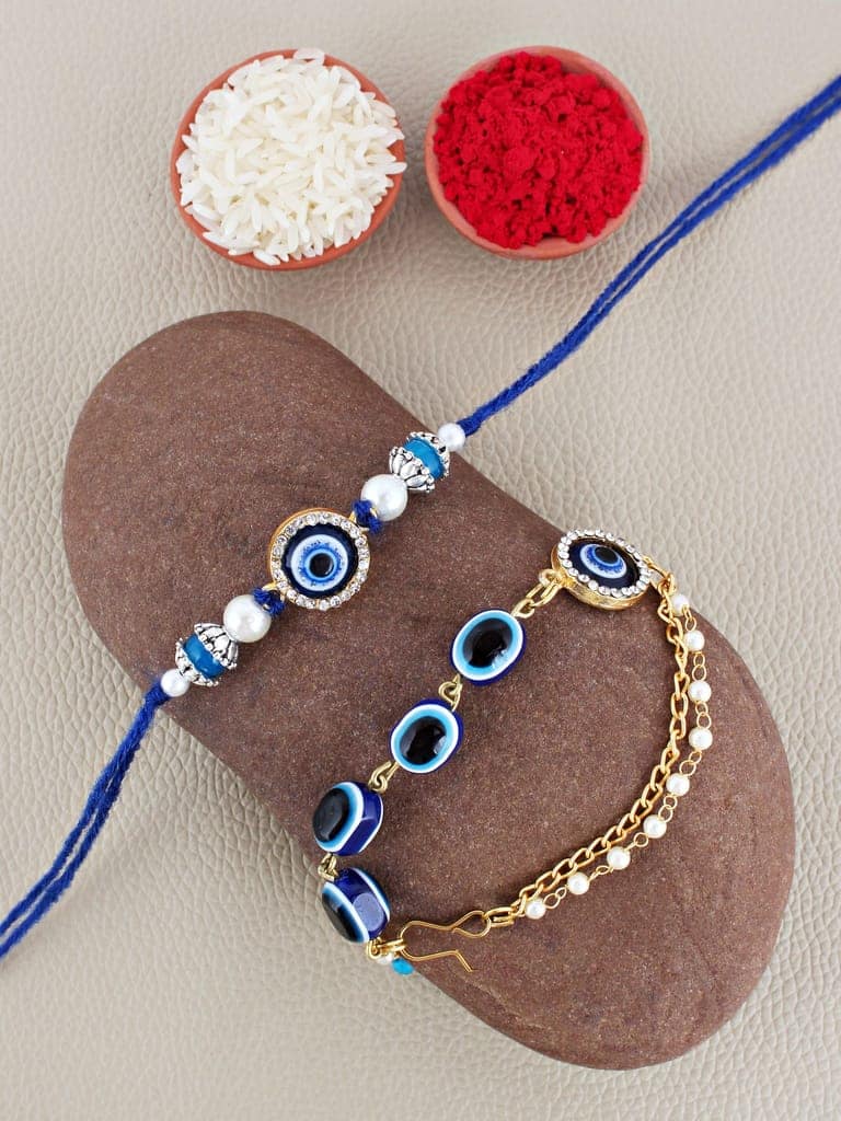 Lucky Jewellery Designer Blue Color Evil Eye Rakhi - Rakshabandhan Rakhee with Lumba Bracelet for Brother/Bhaiya/Bhai/Bhabhi - Pack of 2 (132-JPCR1-1987-2) view 2