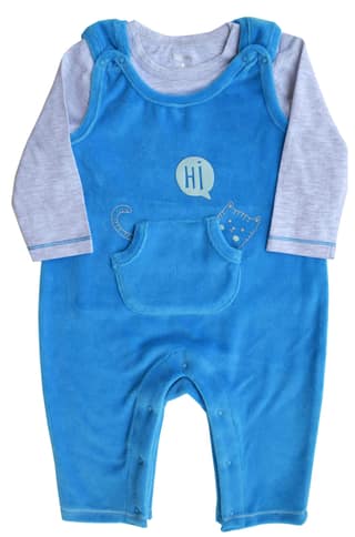 Baby Romper Set with Grey Full Sleeves T-Shirt,Color-Blue