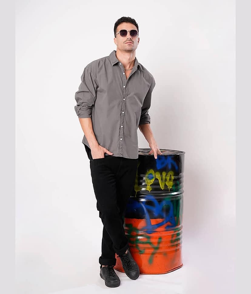 Bene Kleed 100% Cotton Oversized Fit Solids Full Sleeves Men's Casual Shirt - Grey ( Pack of 1 ) view 5