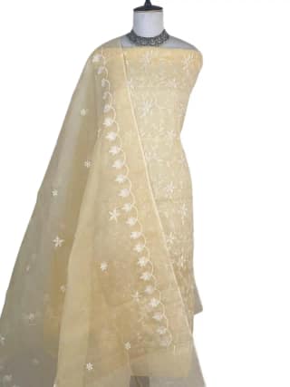Kota Doria Dress Material Cream Floral Jaal