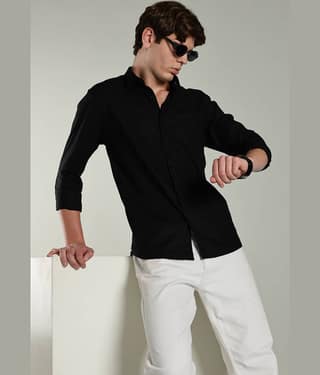 Paul Street Linen Slim Fit Striped Full Sleeves Men's Casual Shirt - Black ( Pack of 1 )