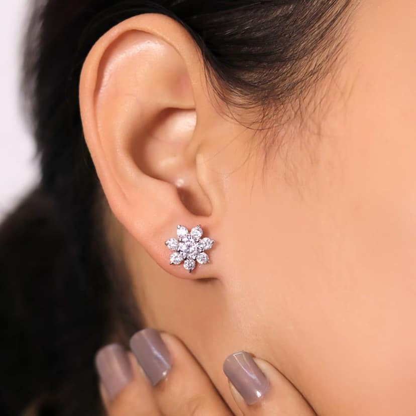 Zarkan Shining Sunflower Silver Earrings view 2