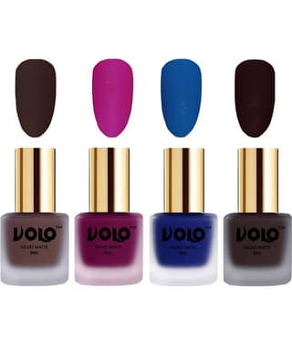 VOLO Velvet Dull Matte Posh Shades Nail Polish Brown,Magenta,Blue, Wine Matte Pack of 4 32 mL