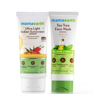 Mamaearth Ultra Light Indian Sunscreen SPF50 PA+++ With Turmeric & Carrot Seed (80 gm) + Mamaearth Face Wash With Tea Tree Oil And Neem Extract For Acne &Pimples (100ml) COMBO