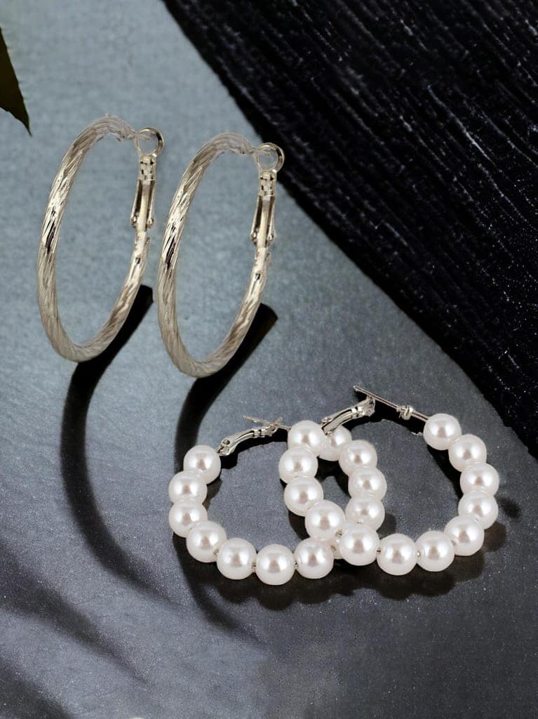 LUCKY JEWELLERY Fashion 5 Pairs Combo Set Of Latest Earrings Celebrity Inspired Stylish Trendy Silver Plated Heart Shaped Tops Earing Pearl Stud and Hoops Earring for Women & Girls (210-CHEX-1189-S-5) view 4