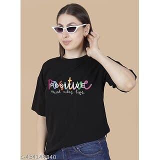 Wexam Style Women Black Printed Round Neck Short Sleeve Top
