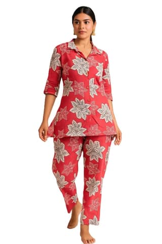 PickCell Printed Delta Fabric Coord Set for Women | Pink