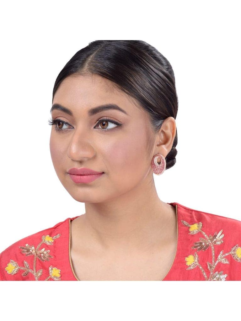 Oval Red Meenakari Small Earrings High Quality Enamelled Rose Gold Plated view 4