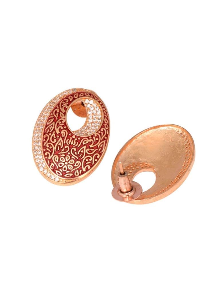 Oval Red Meenakari Small Earrings High Quality Enamelled Rose Gold Plated view 6