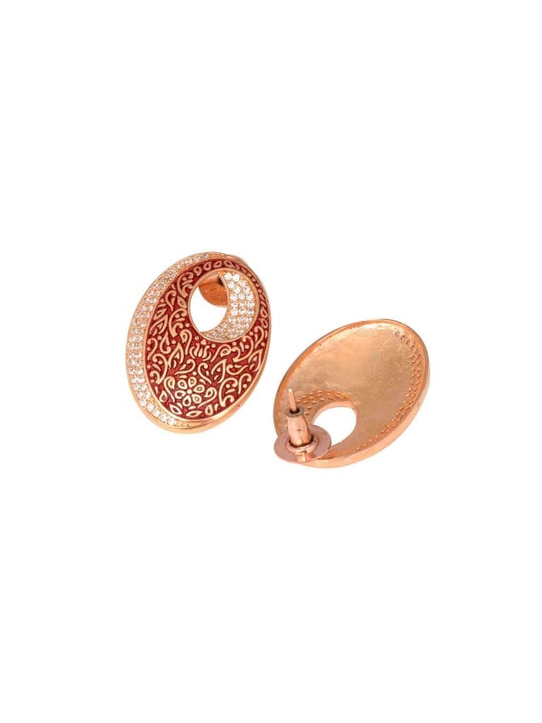 Oval Red Meenakari Small Earrings High Quality Enamelled Rose Gold Plated view 7