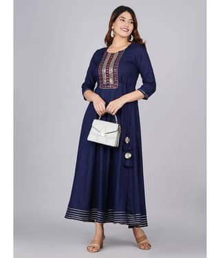 Jaipuri Collection - Blue Rayon Women's Anarkali Kurti ( Pack of 1 )