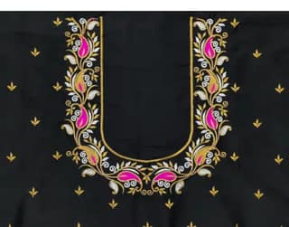 Black Cotton Zari and Resham Thread Embroidery Blouse Neck Design