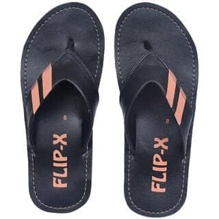 LEACO Men Slippers By FLIP X - Premium Black Leatherette Slippers Comfort and Style Soft Padded Anti Slippery Premium Design Extra Durable