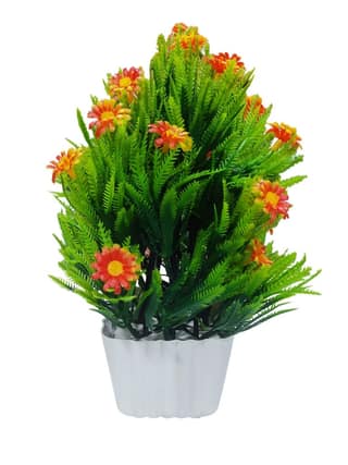 Artificial Potted Marigold Plant with Plastic Pot for Home Decor