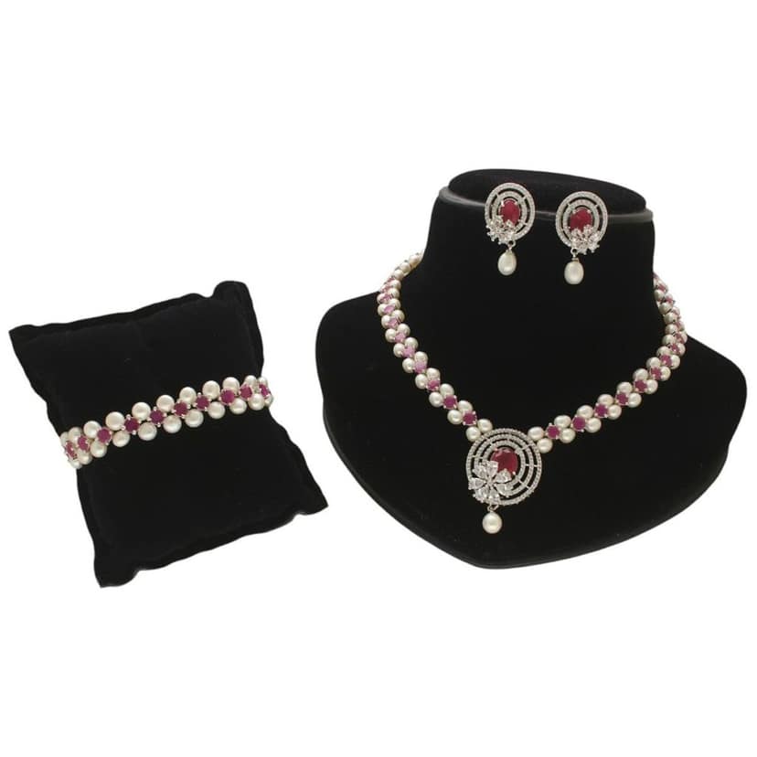 Cosmic Crest Pearl Necklace Set With Bracelet view 2
