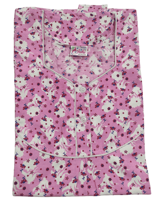 Pink Floral Print Cotton Blend Women's Nighty - Comfortable & Stylish Sleepwear
