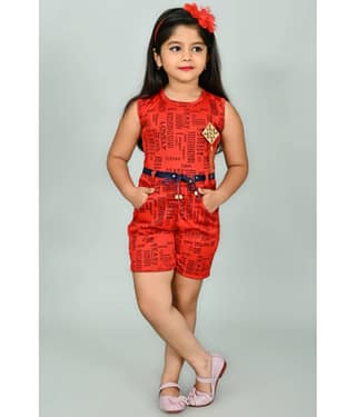 JCT DRESSES Crepe Dungarees For Girls ( Pack of 1 , Red )