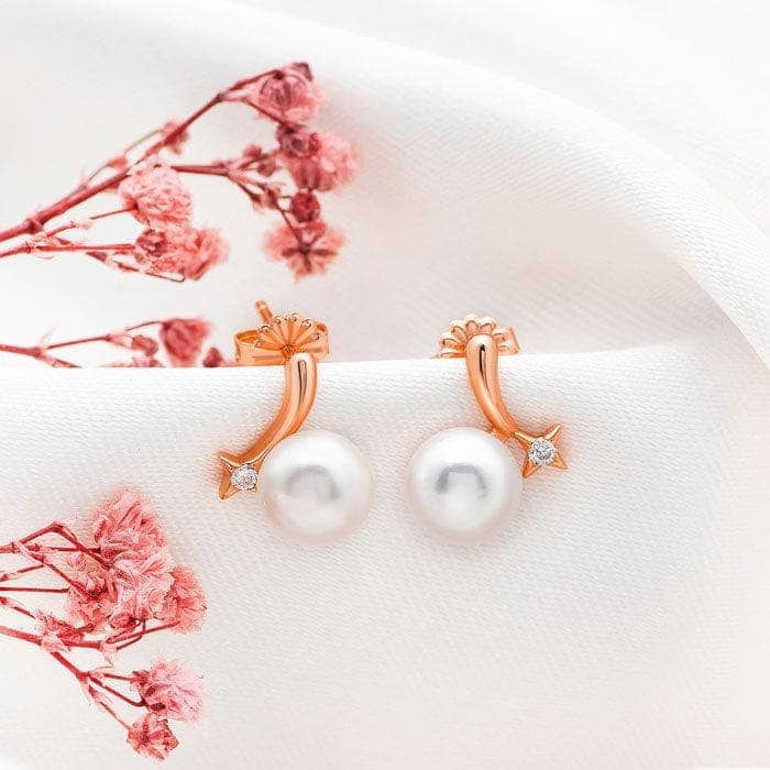 Rose Gold Silver Ocean Pearl Earrings view 3